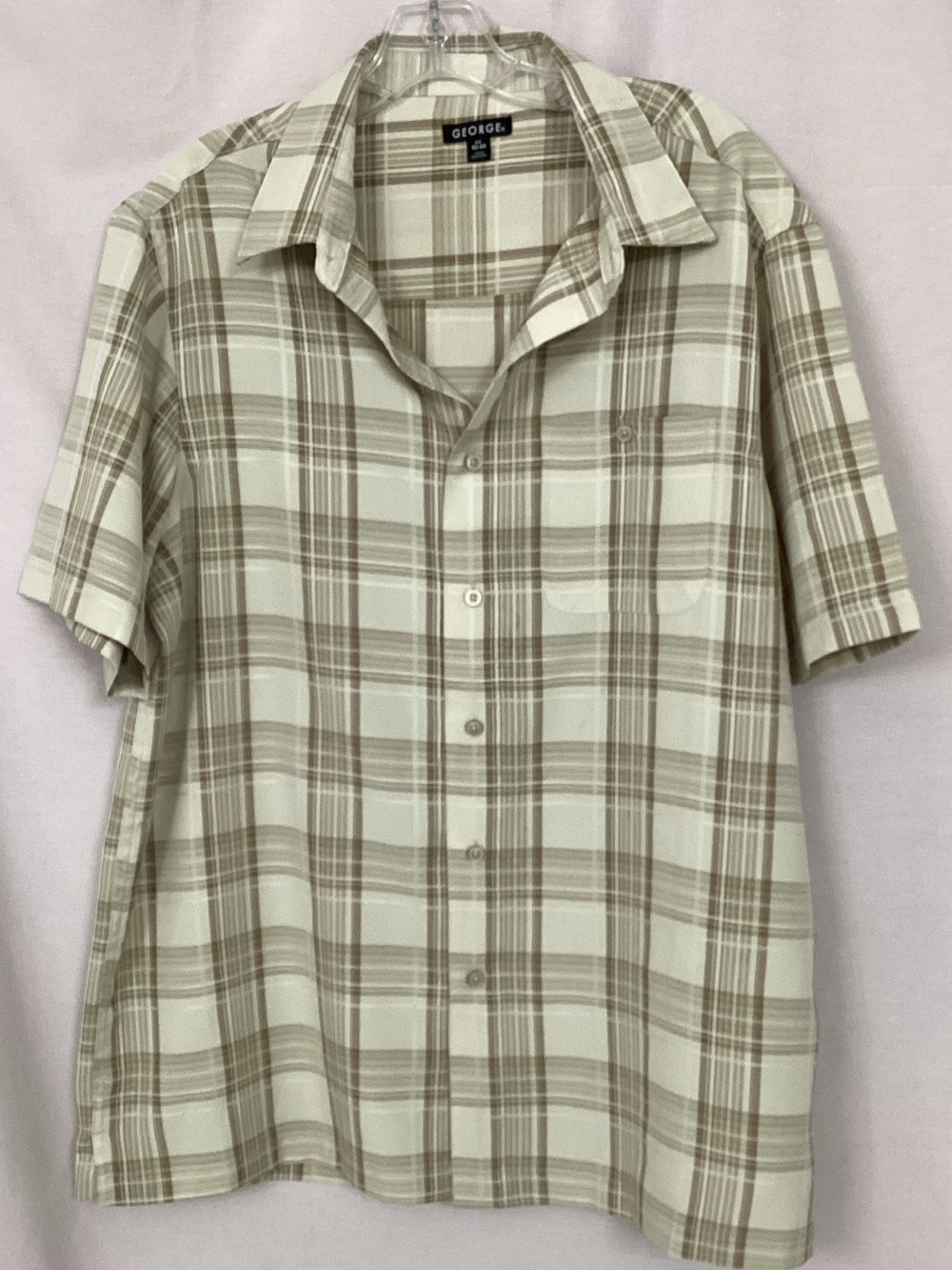 George Men's Short-Sleeve Plaid Button-Down Shirt in Beige & Cream